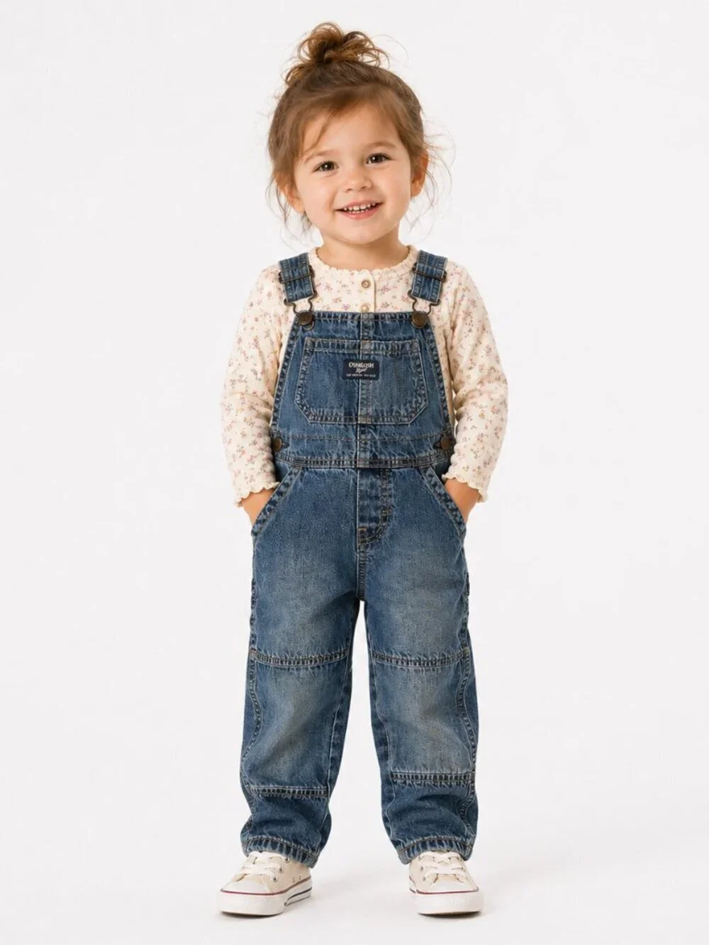 OSH KOSH B'Gosh Patchwork Denim Overalls Vestbak Blue 2T Vintage